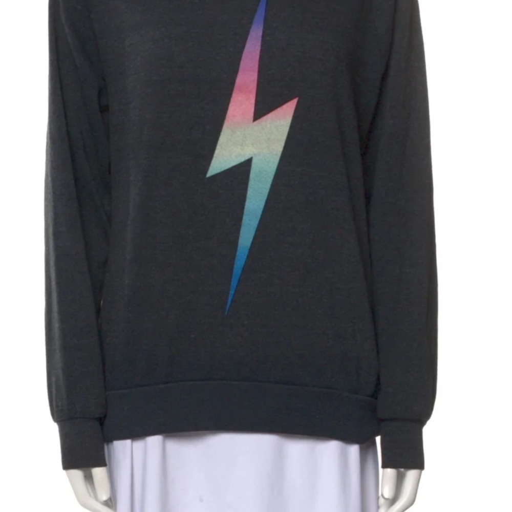 Aviator Nation Black Sweatshirt with Multicolor Lightning Bolt